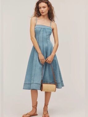 Anthropologie Pilcro Square Neck Denim Midi Dress Chambray Sundress Medium